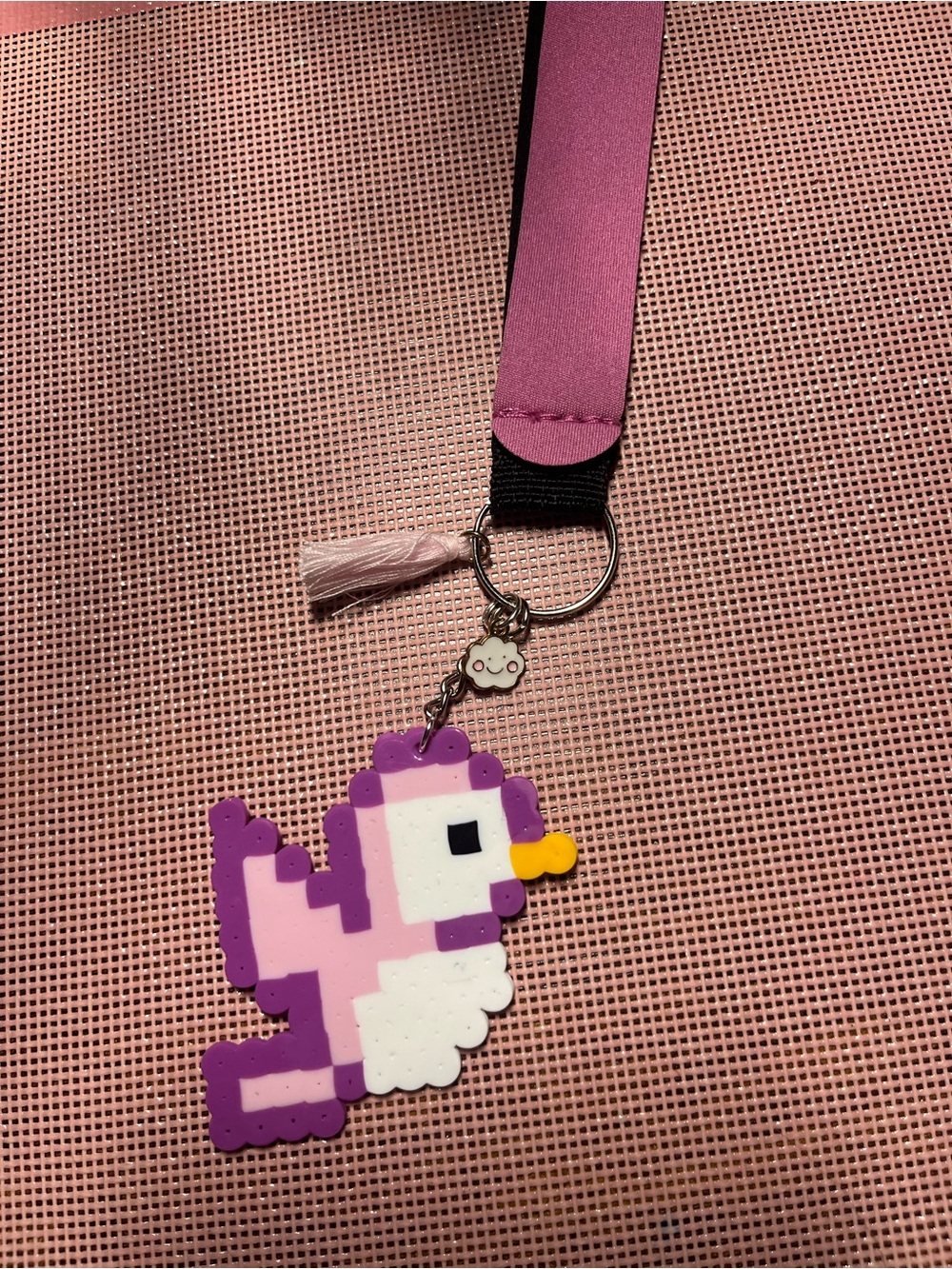Kids Pink Pixel Bird Keychain Lanyard
